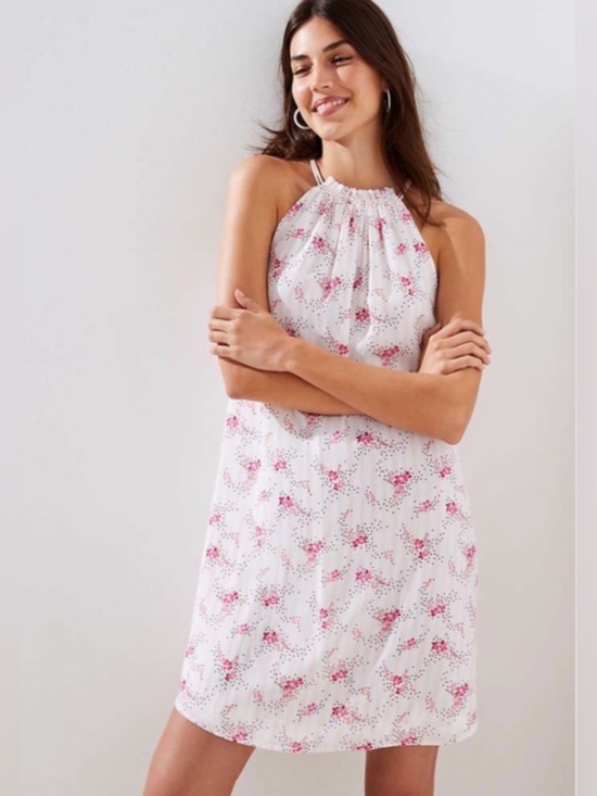 LOFT Dresses & Skirts - LOFT Floral Halter Mini Dress in White & Pink Size XS Like New